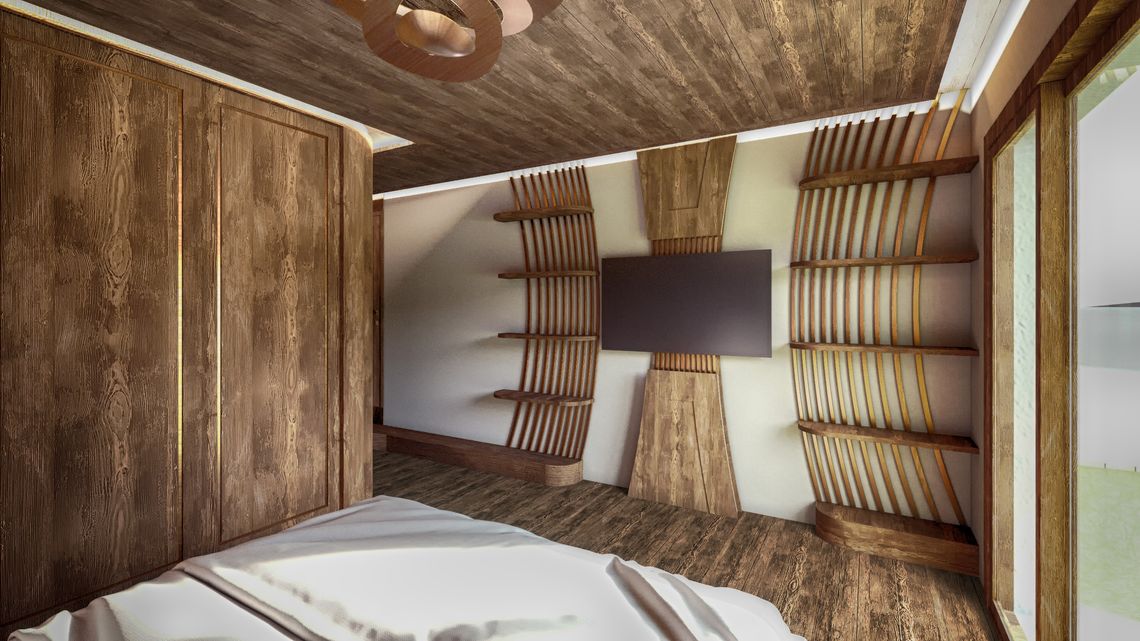 chalet, chambre, bois, 3D