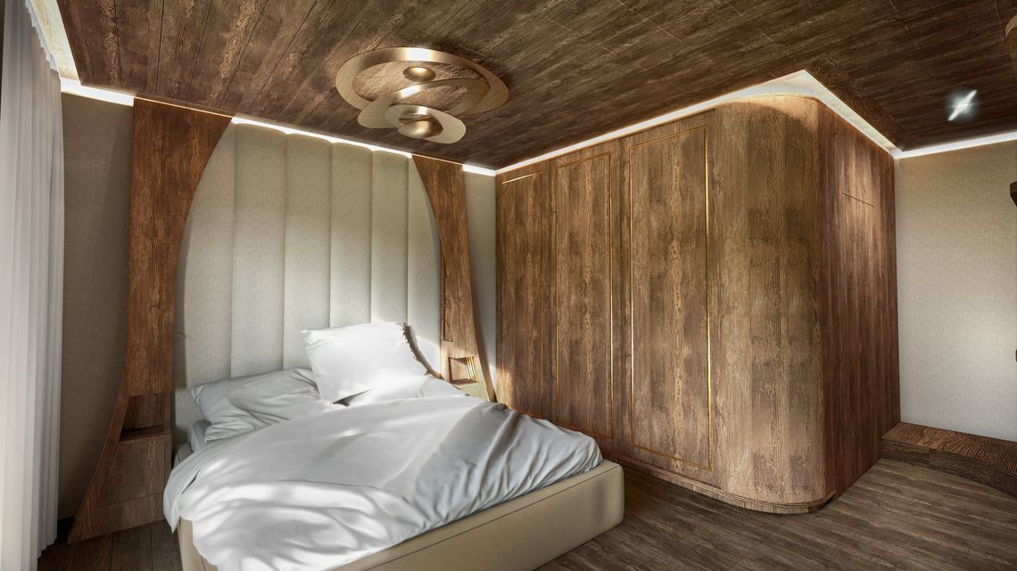 chalet, chambre, bois, 3D